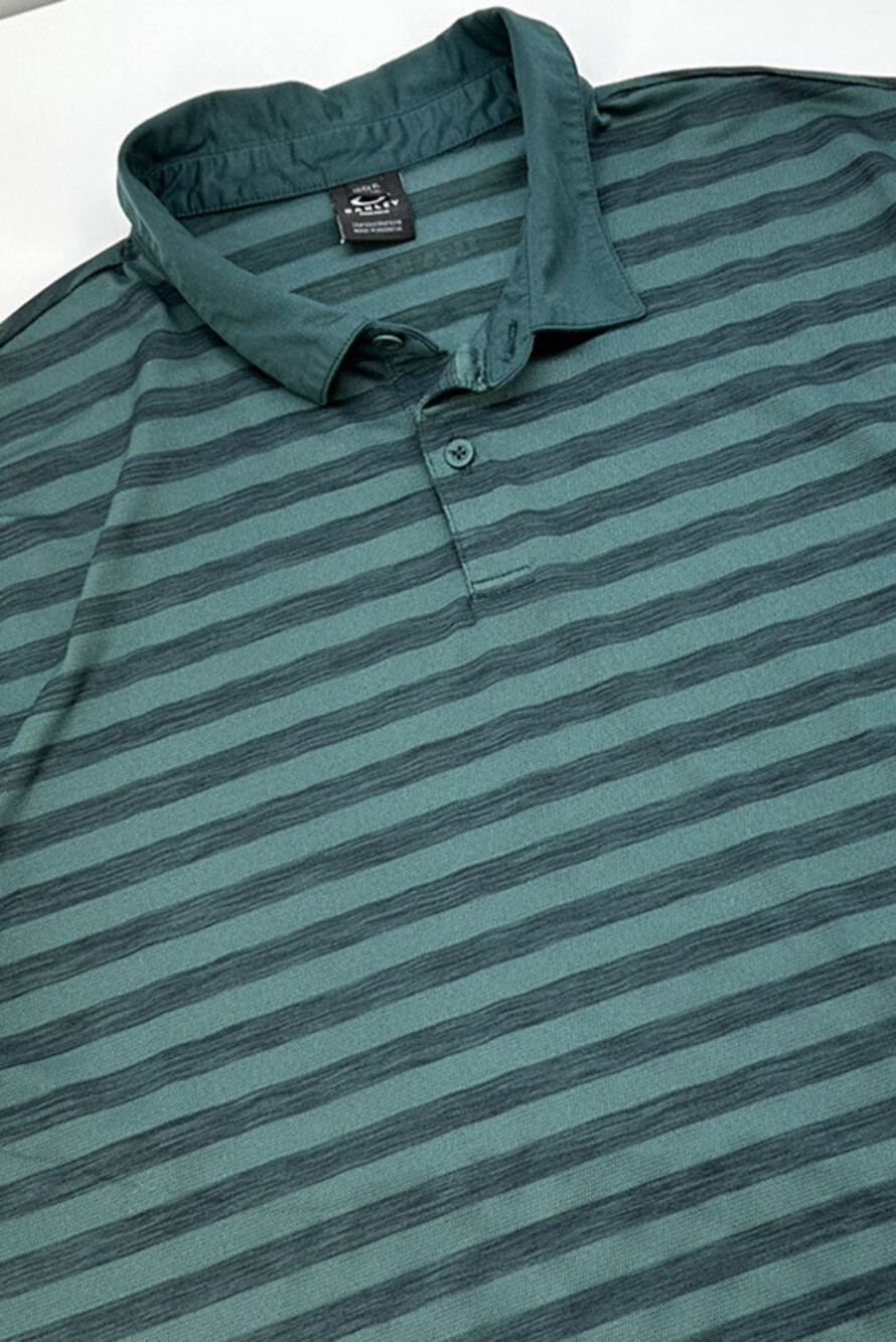 Oakley Regular Fit Short Sleeve Green Polo Shirt Mens XLarge Striped Lightweight